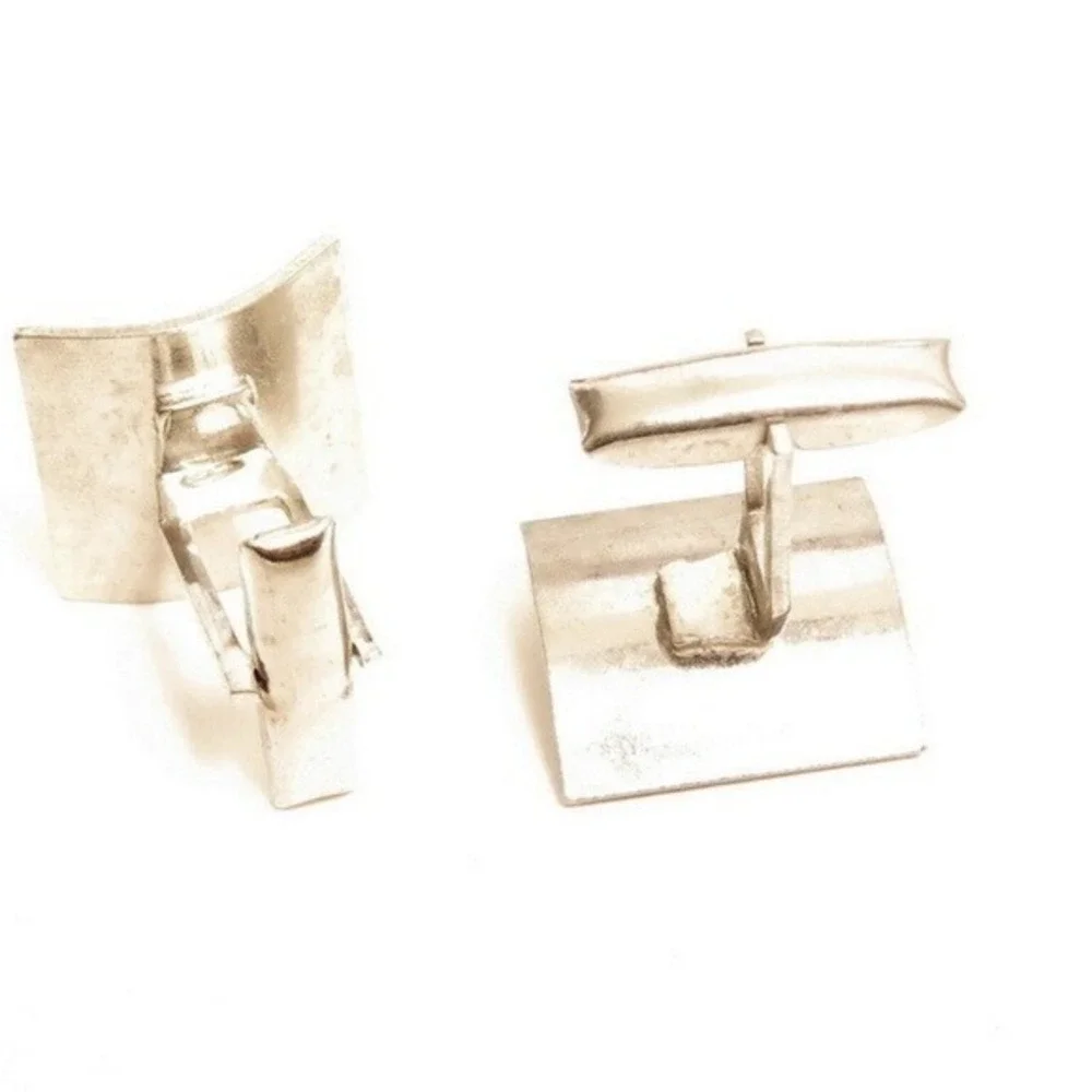 Vintage Square Pearl Center Silver Cufflinks‎